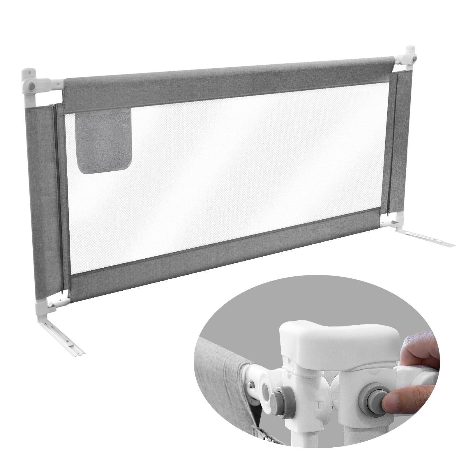 Eyeleaf Rausfallschutz für Kinder - Bettgitter Grau 1.8M Neues Muster Schutzgitter für Kinderbetten mit Deutscher Aufbauanleitung