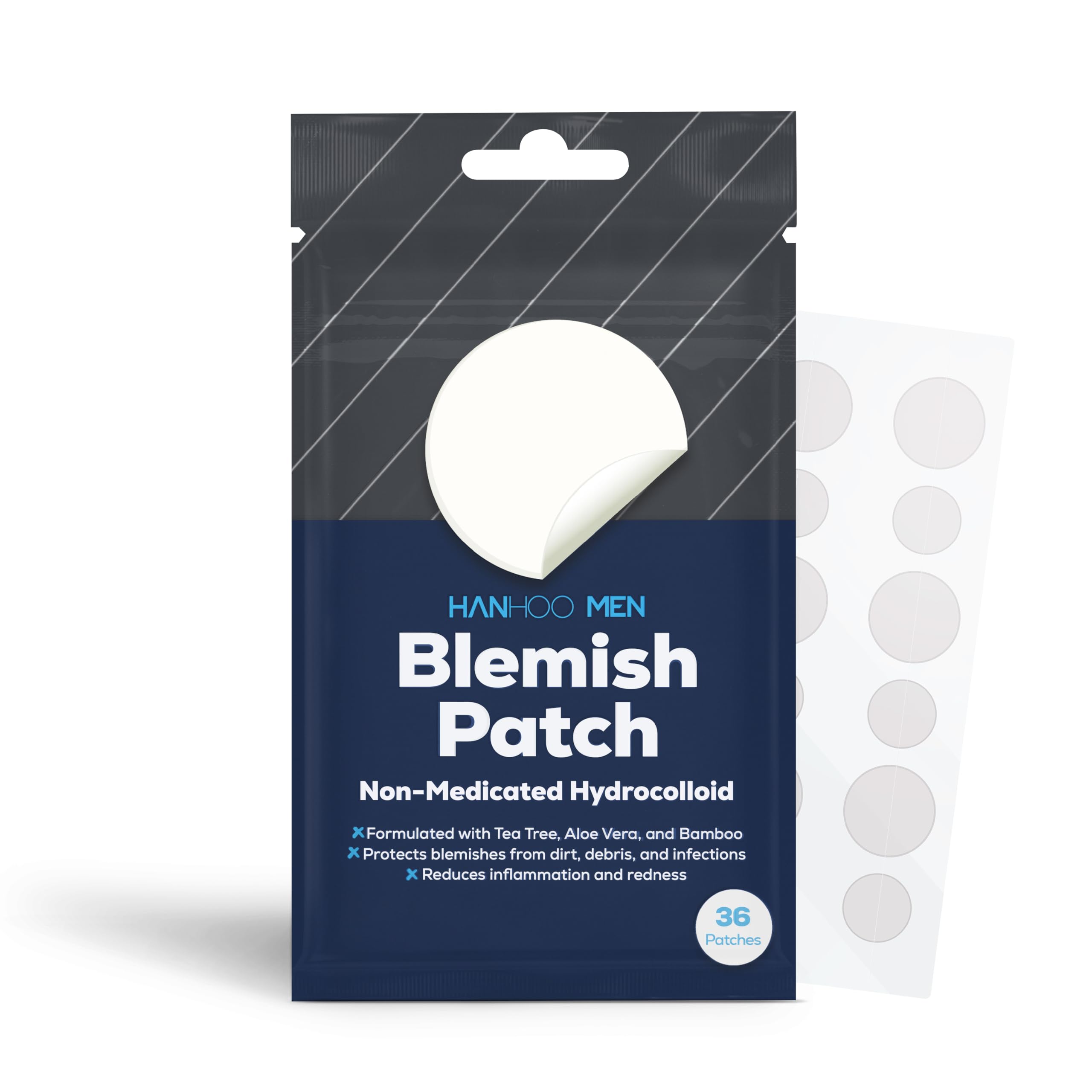 Men’s Blemish Patch, 36 Count, with Tea Tree, Aloe, and Bamboo, Acne Spot Treatment, Soothes Skin, Invisible Pimple Patches, Korean Skincare