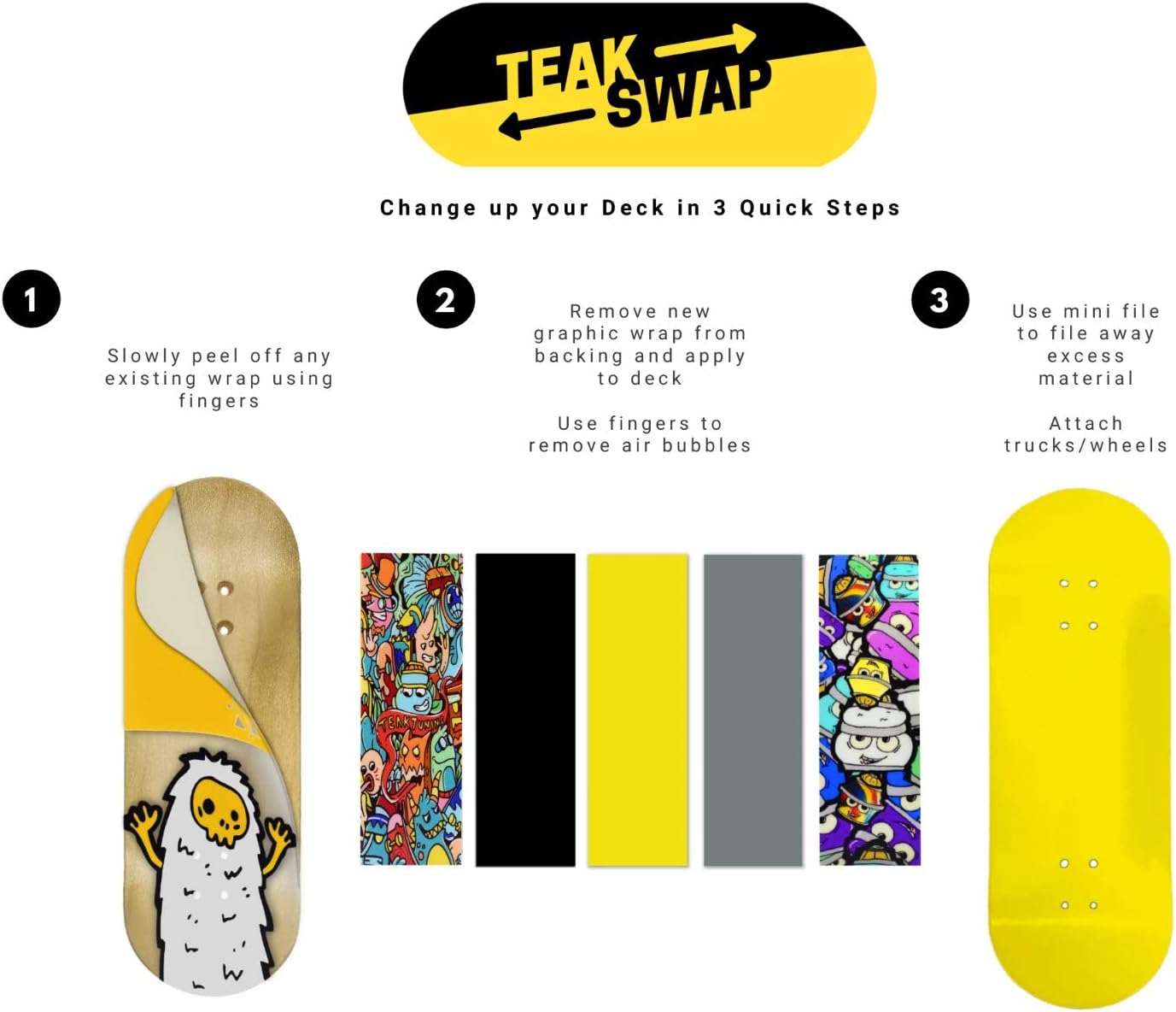 Teak Tuning Pride Rainbow Fingerboard Deck Wrap Set, Includes 8 Colorblock Wraps - 35mm x 110mm - Swappable, Semi-Permanent Vinyl