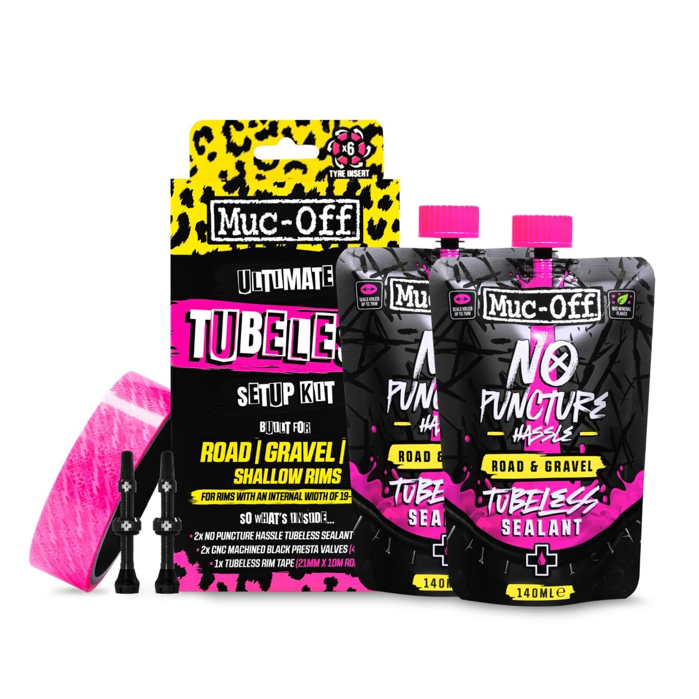 Muc-Off Ultimate Tubeless Setup Kit For Tubeless Ready Bikes, Road/Gravel/CX 44mm - Includes Rim Tape, Seal Patches, Tubeless Valves And Tyre Sealant