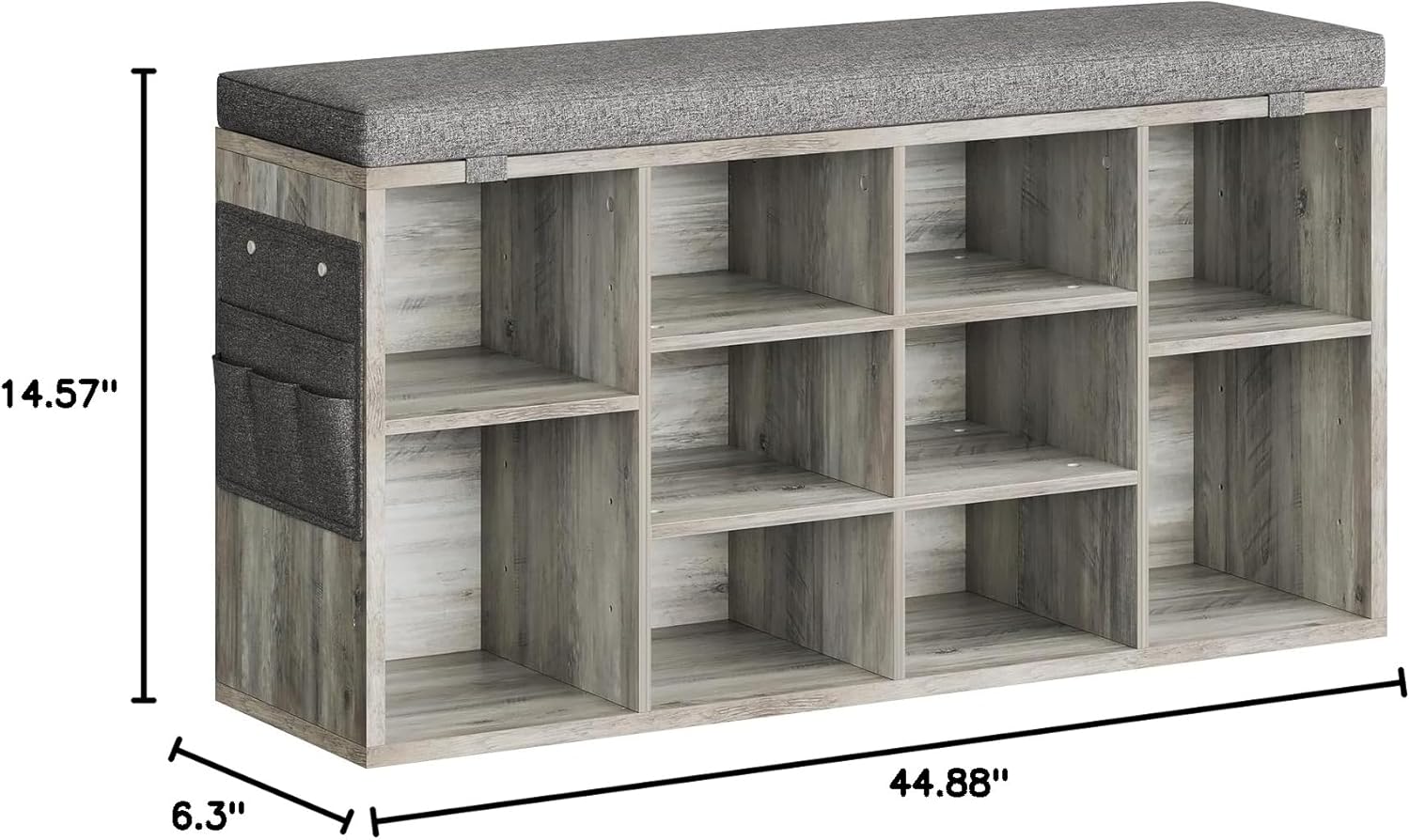 GarveeHome Shoe Storage Bench, 10 Cubbies Storage Organizer with Cushion, Adjustable Shelves, Accessories Bag, 3-Tier Entryway Shoe Storage for Mudroom, Closet, Garage, Living Room, Grey