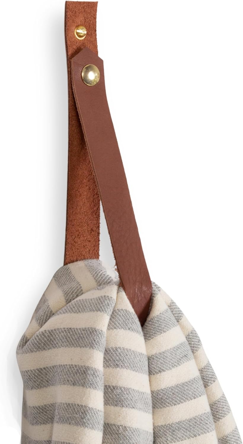 KEYAIIRA - Large Leather Hanging Snap Strap [V'ed end style] - Opening & Closing Wall Hook loop hanger modern functional minimal look decorative decor bath towel hanger