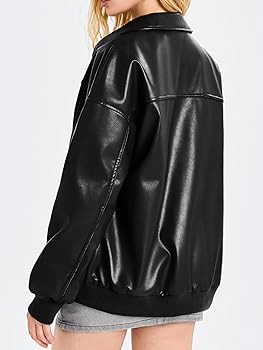 Tankaneo Womens Faux Leather Jackets Oversized Bomber Casual