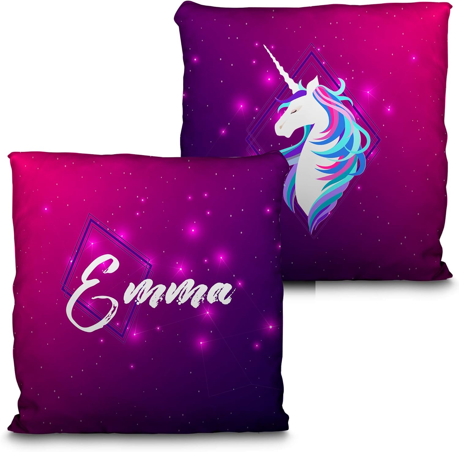 Cojin Unicornio Personalizado con Foto. Regalos Personalizados con Foto. Impresión Total por Las 2 Caras hasta la Costura. Relleno Incluido. Varios Tamaños. Unicornio