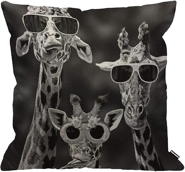 HGOD DESIGNS Cushion Cover Giraffe Sloth Three Funny Giraffe With Sunglass Throw Pillow Cover Home Decorative for Men/Women/Boys/Girls living room Bedroom Sofa Chair 18X18 Inch Pillowcase