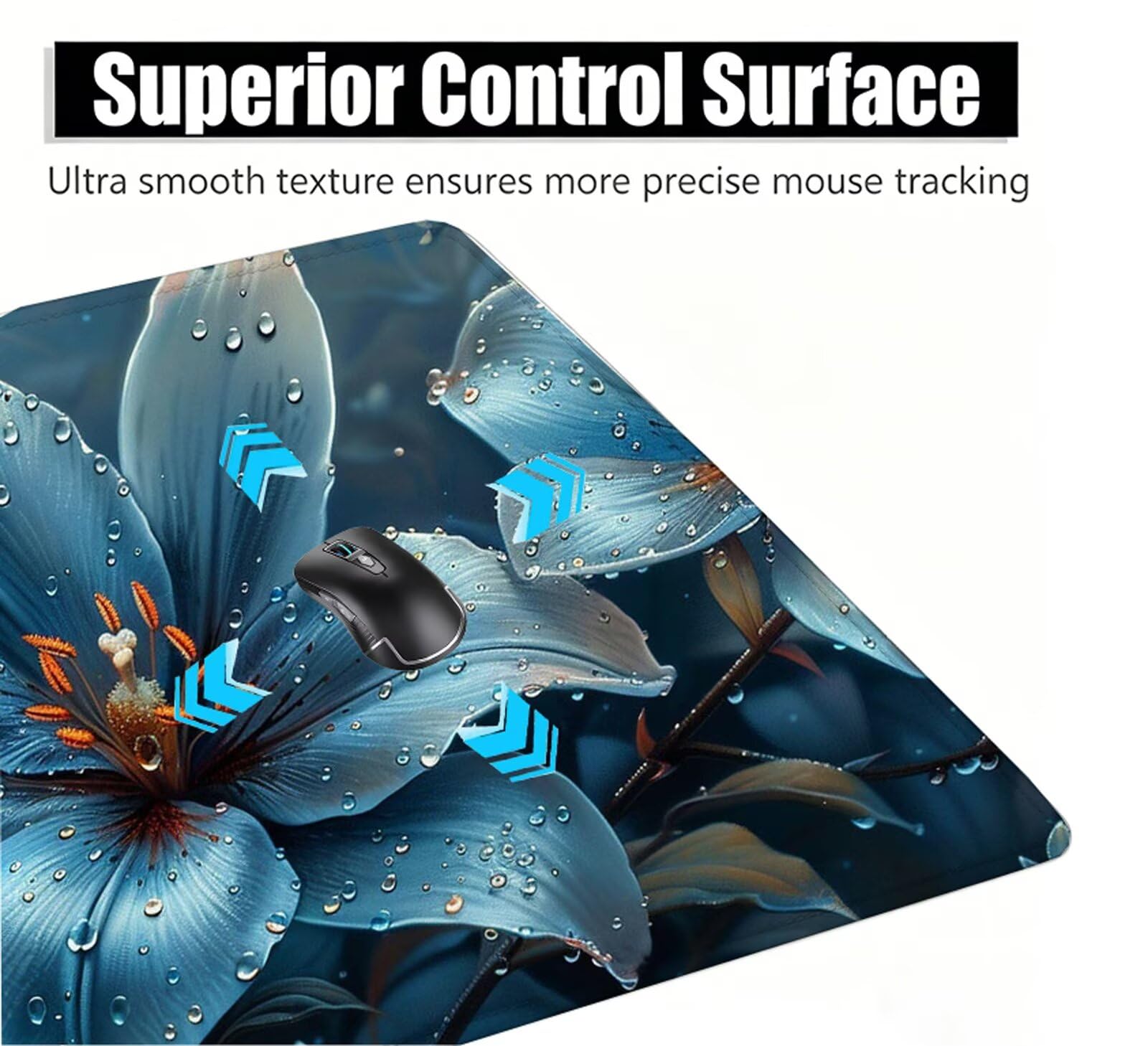 Tappetino Mouse Giglio Tappetino Mouse XXL 150x80 cm Mouse Pad Blu Sottomano Scrivania Ufficio Grande, Mousepad Gaming Antiscivolo Impermeabile, Tappeto per Computer e Tastiera, Gamer, Regalo W6-765