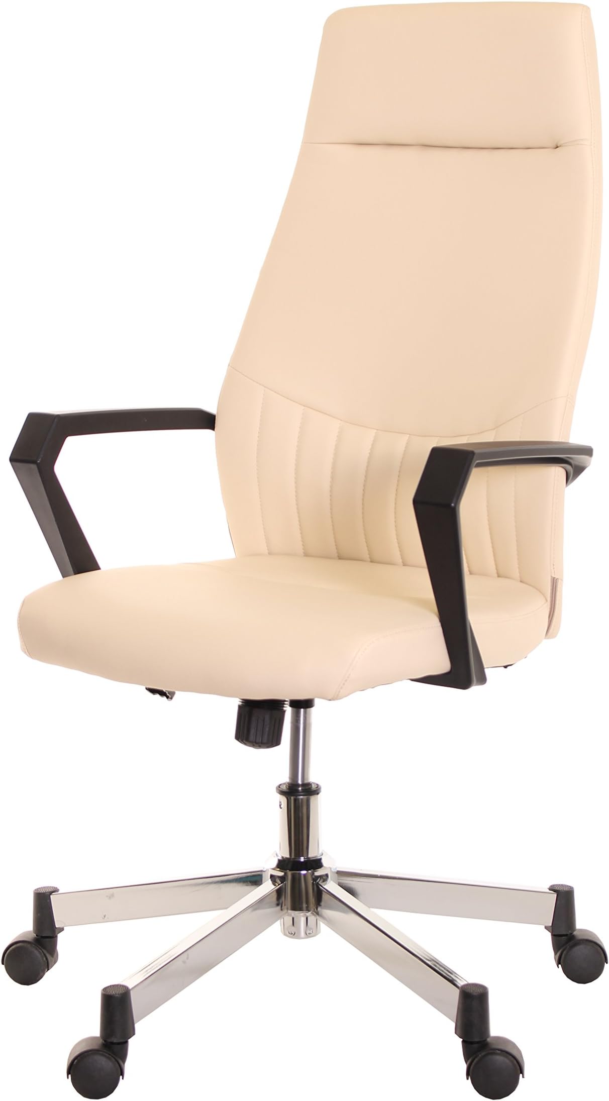 Ergonomic High Back Task Office Chair with Arms - PU Ivory Leather Executive Swivel Chair, Best Office Computer Chair for Upper Back & Lower Back Support