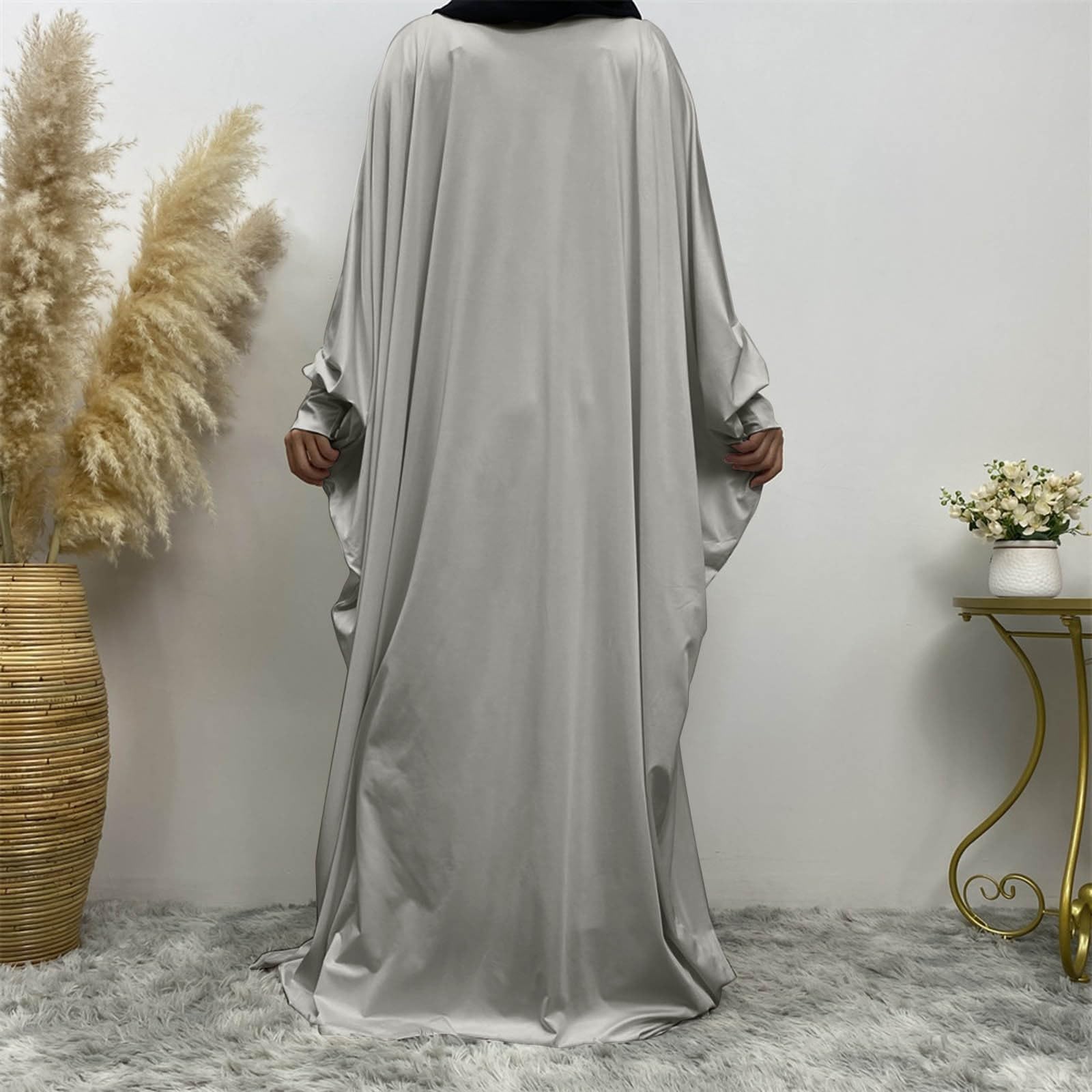 Générique Jilbab Femme Robe Longue à Capuche Integrée Manches Chauves Souris Unie Coupe Large Décontractée Tenue Modeste Complète Hijab Robe Abaya
