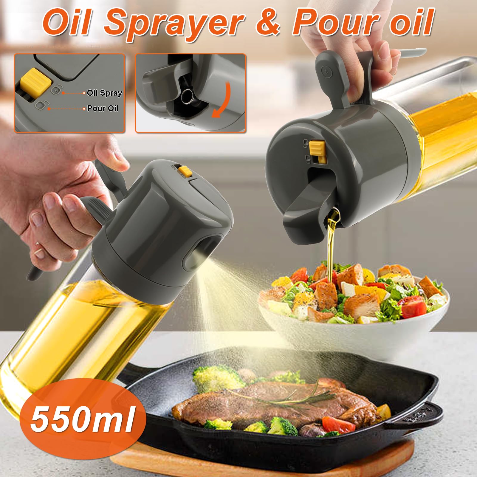 Verseur à Huile Doseur En Verre 500 Ml - Buse Anti-goutte, Pompe En Silicone, Pour Huile, Vinaigre, Sauce Soja