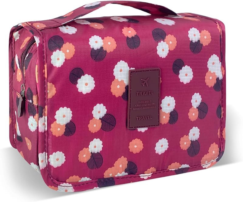 Necessaire de viagem Lcsmaokin com gancho, compartimentos e zíper, C-Red Flower, 1 unidade