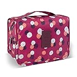 Lcsmaokin Large Capacity Toiletry Bag Travel Bag with Hanging Hook for Men and Women Waterproof Travel Cosmetic Bag Bathroom Storage Bag for Brushes Set,Full-Sized Shampoo,Accessories- Red Flower