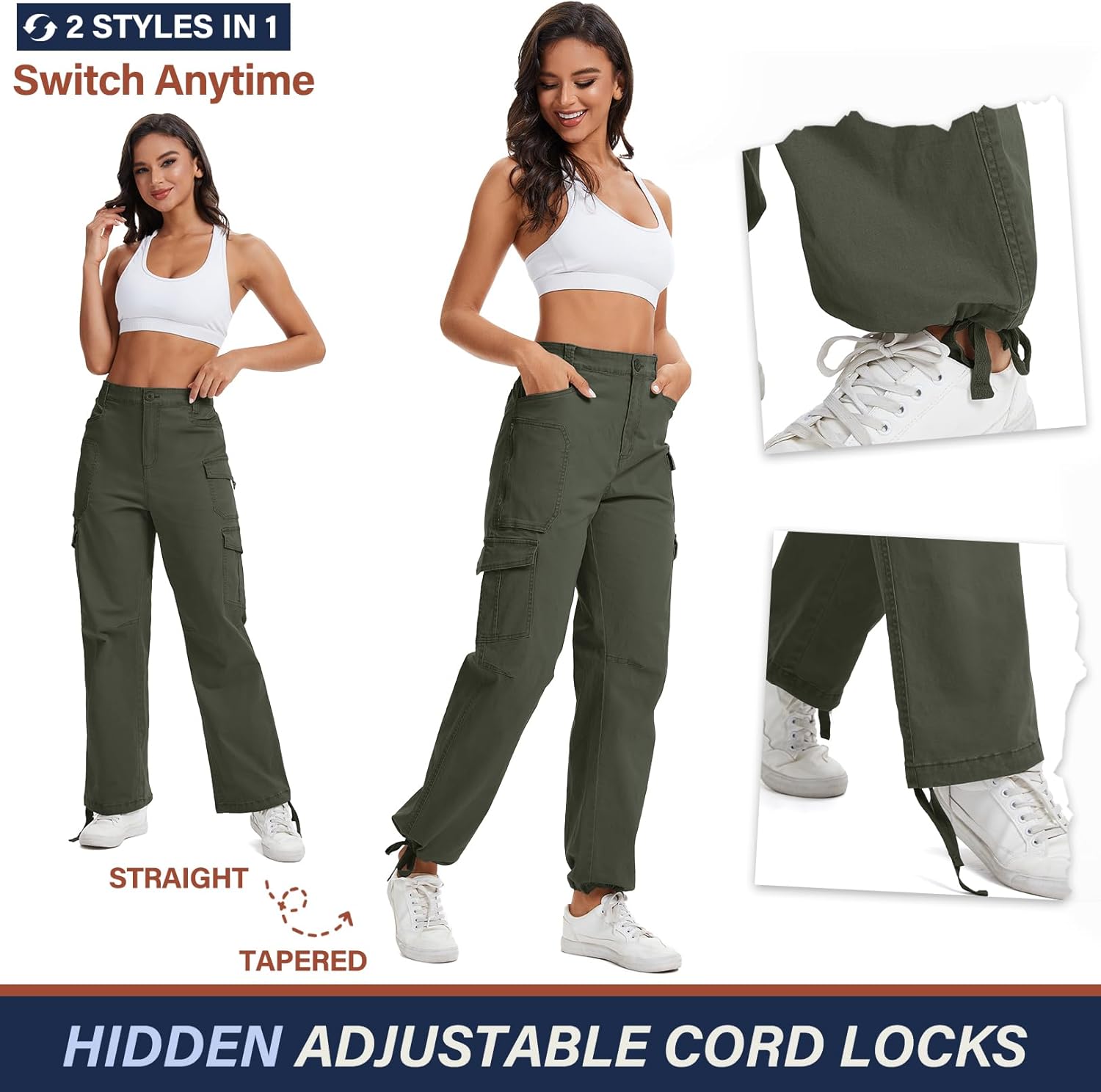 Alfiudad Women's High Waisted Cargo Pants Wide Leg Work Hiking Casual Travel Y2K Streetwear with Pockets Baggy Pants - Image 4