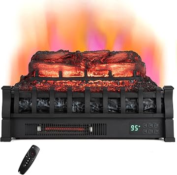 RELAX4LIFE 23 Electric Fireplace Logs Heater - 1500W Infrared Quartz Fireplace Insert w/Realistic Pinewood Ember Bed, Adjustable Flame Color & Brightness, Remote Control, Timer, Overheat Protection