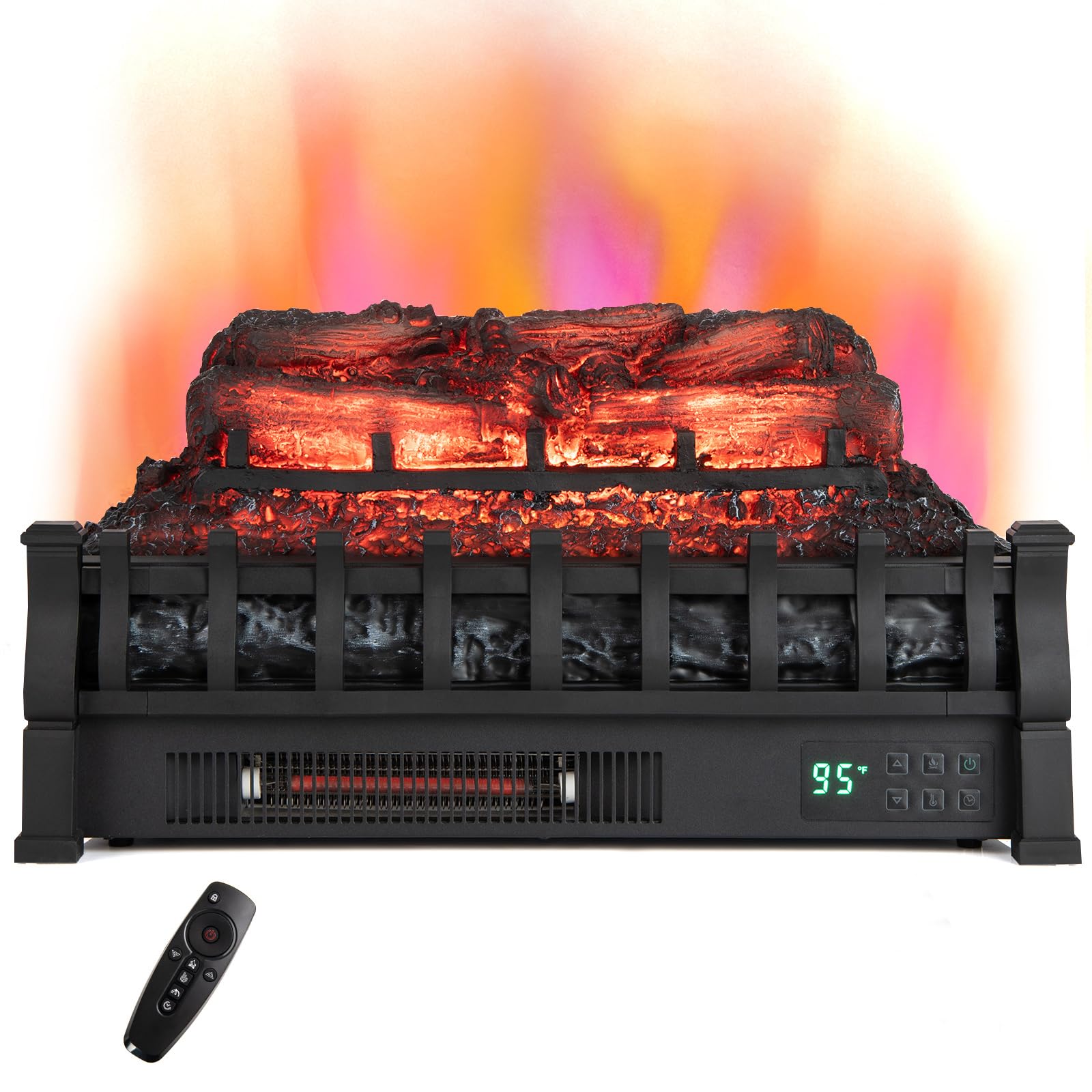 RELAX4LIFE 23’’ Electric Fireplace Logs Heater - 1500W Infrared Quartz Fireplace Insert w/Realistic Pinewood Ember Bed, Adjustable Flame Color & Brightness, Remote Control, Timer, Overheat Protection