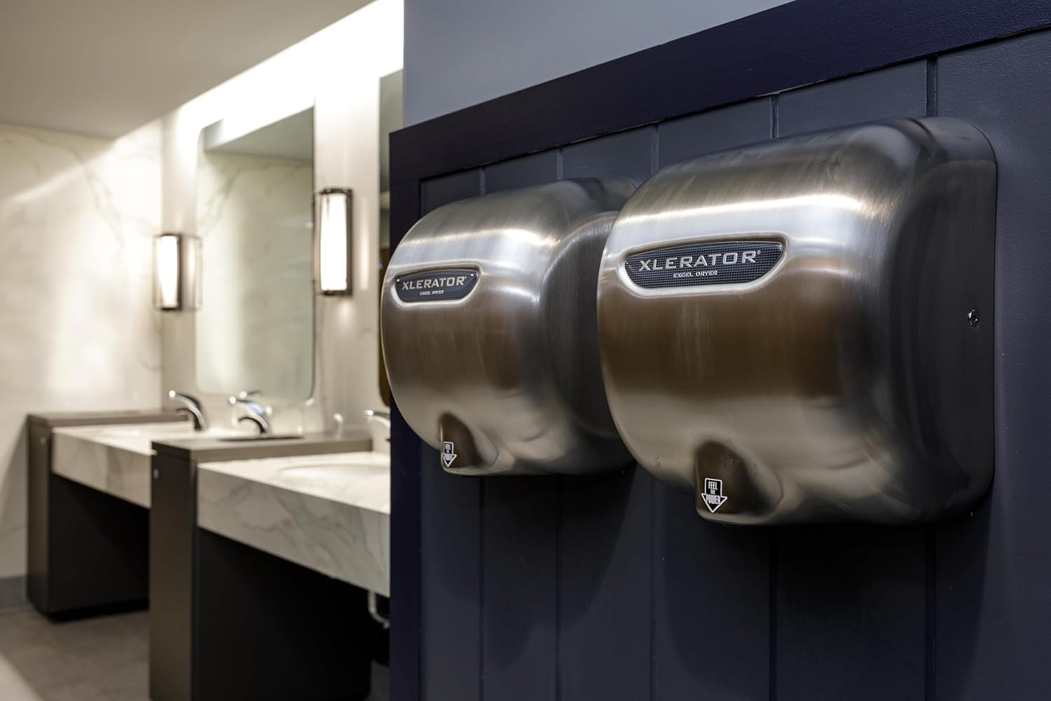 XLERATOR XL-SB 1.1N High Speed Commercial Hand Dryer, Brushed Stainless Cover, Excel Dryer, Automatic Sensor, Surface Mounted, Noise Reduction Nozzle, LEED Credits 12.2 Amps 110/120V (2 Pack)