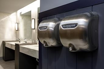 XLERATOR XL-SB 1.1N High Speed Commercial Hand Dryer, Brushed Stainless Cover, Excel Dryer, Automatic Sensor, Surface Mounted, Noise Reduction Nozzle, LEED Credits 12.2 Amps 110/120V (2 Pack)