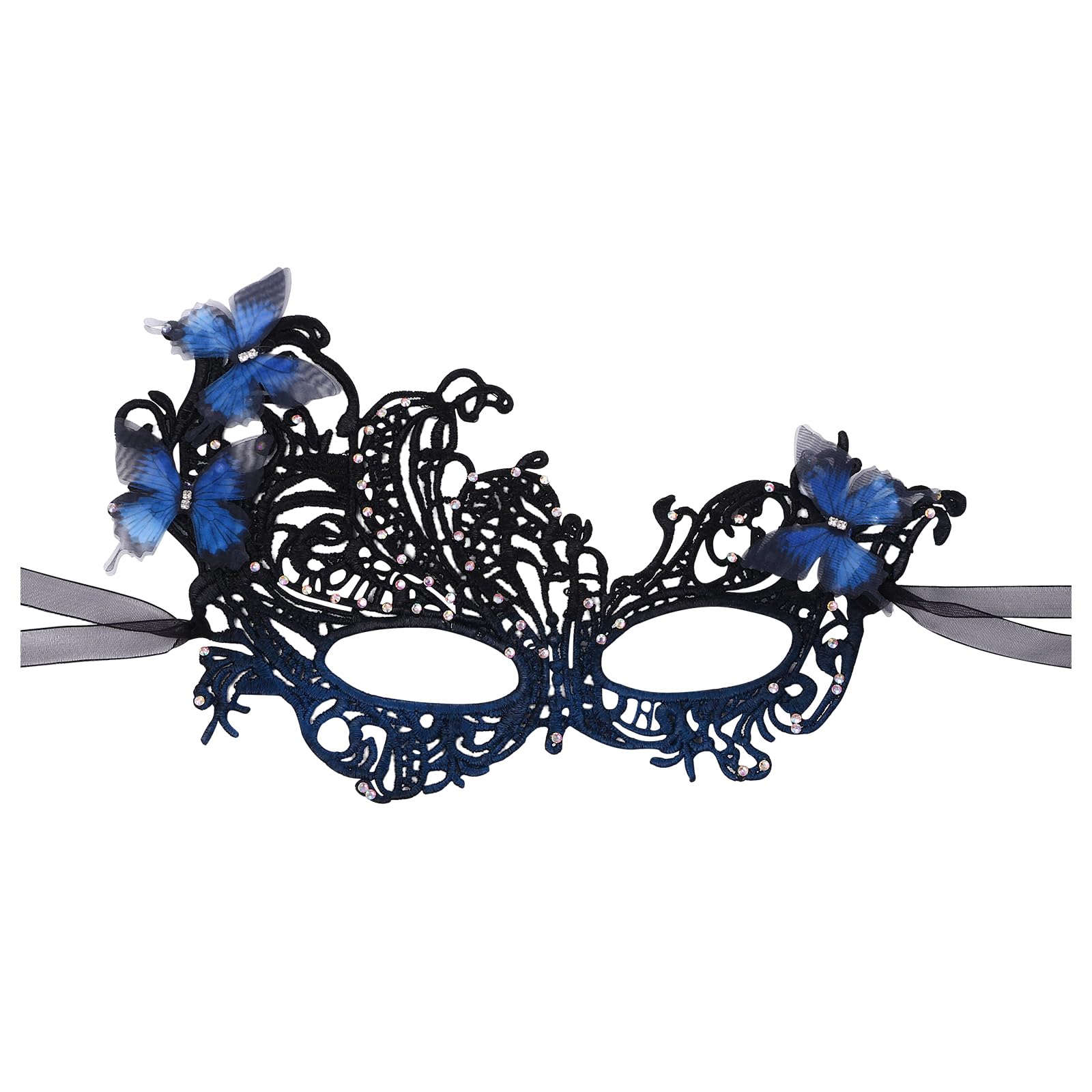 JewelryWe Women's Lace Masquerade Masks: Butterfly Mask with Rhinestone Adjustable Costume Accessories for Halloween Cosplay