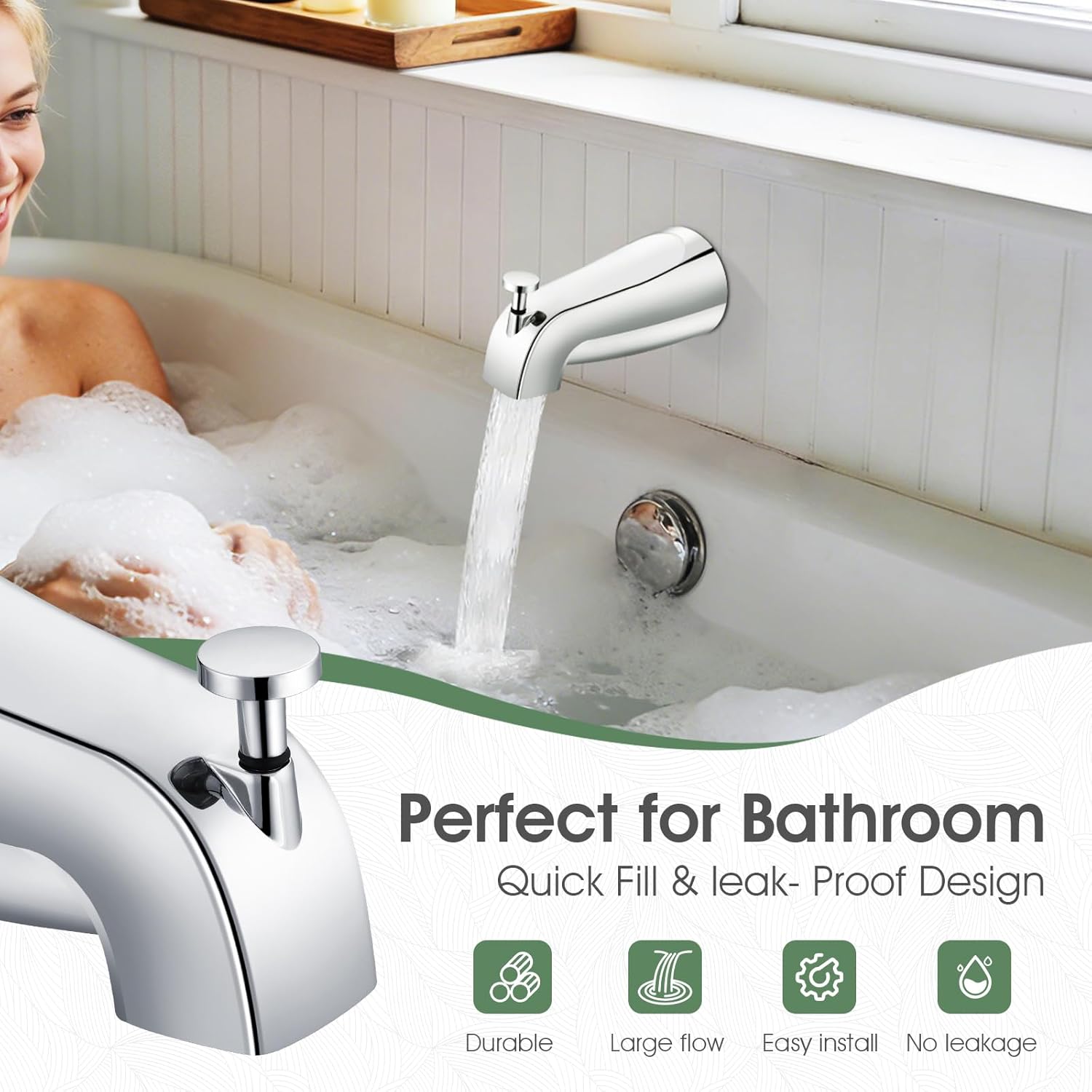 Bathtub Faucet Replacement with Diverter,Easy to Install Tub Spout for 1/2" Copper Pipe,1/2" IPS and 3/4" IPS with Install Tool