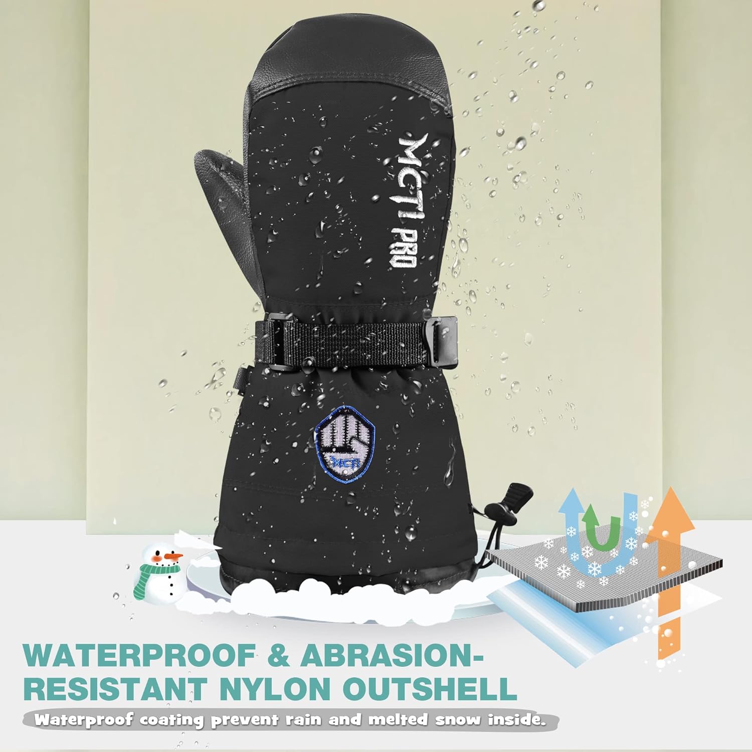 mcti kids mittens waterproof winter ski warm sherpa fleece lined removable insert black xx-small(fits 5-7 years)