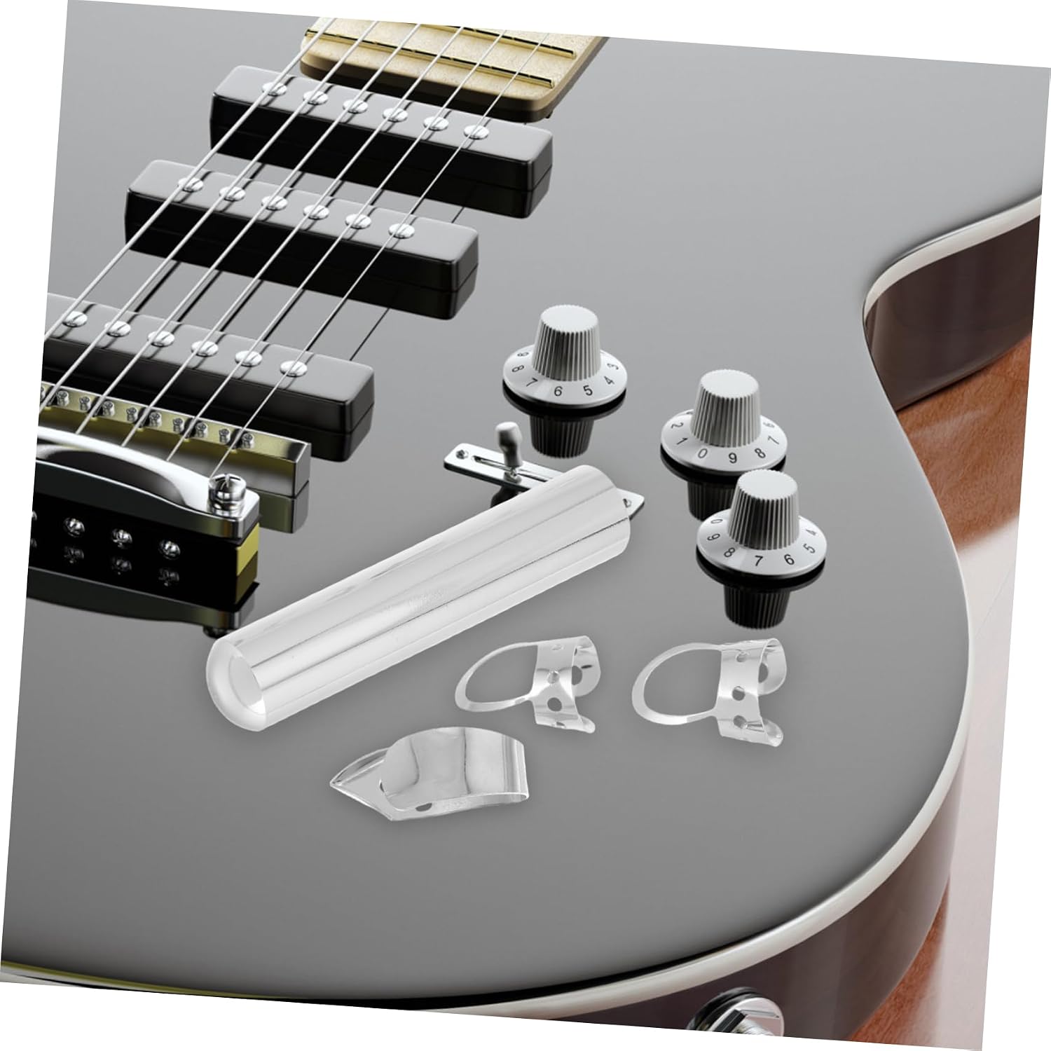 Silver Metal Guitar Slide with Finger Picks for Acoustic Electric Use