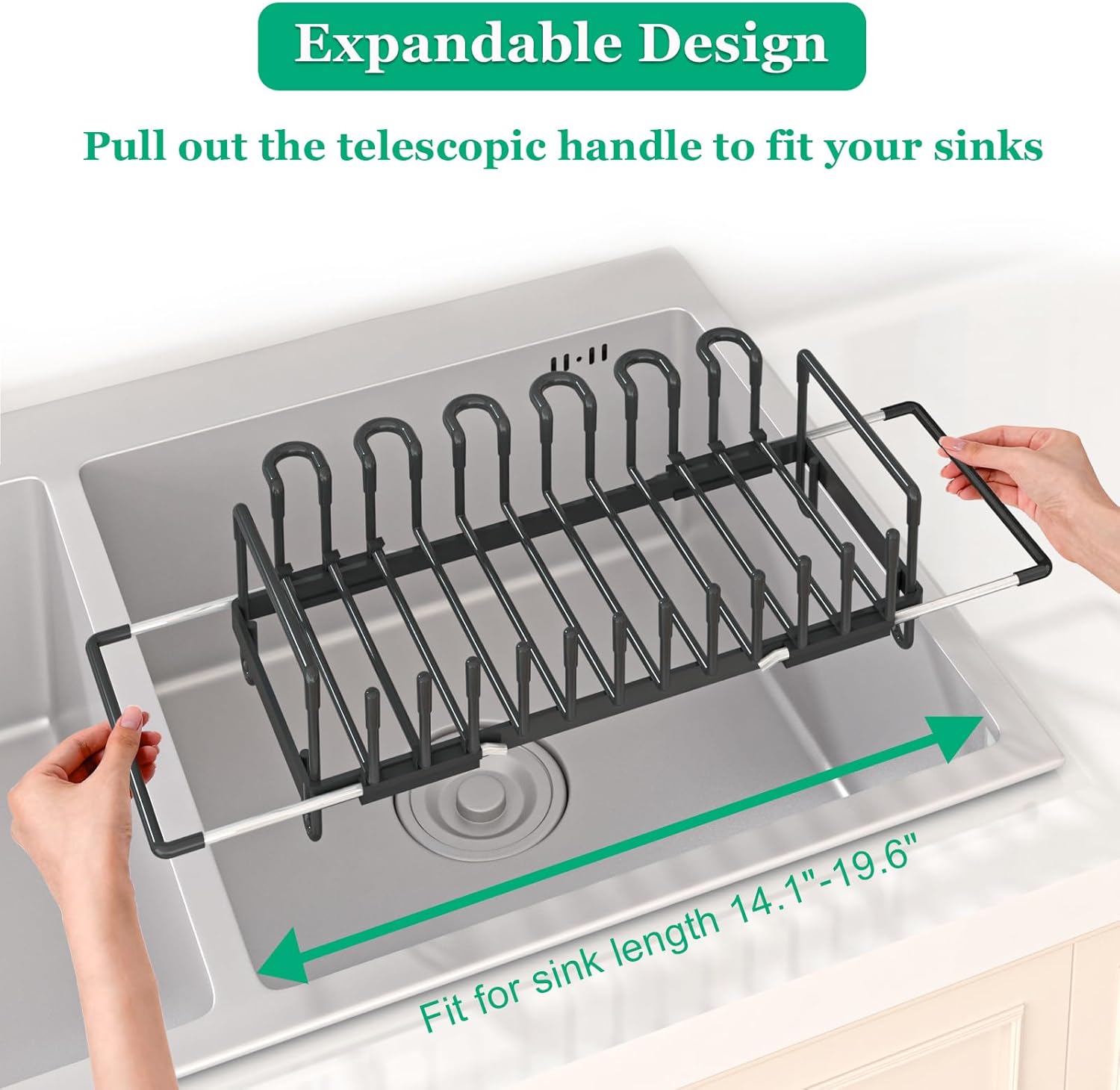 in Sink Dish Drying Rack with Silicone Mat, Expandable Dishes Racks for Kitchen Sink, with Towel Bar, Black