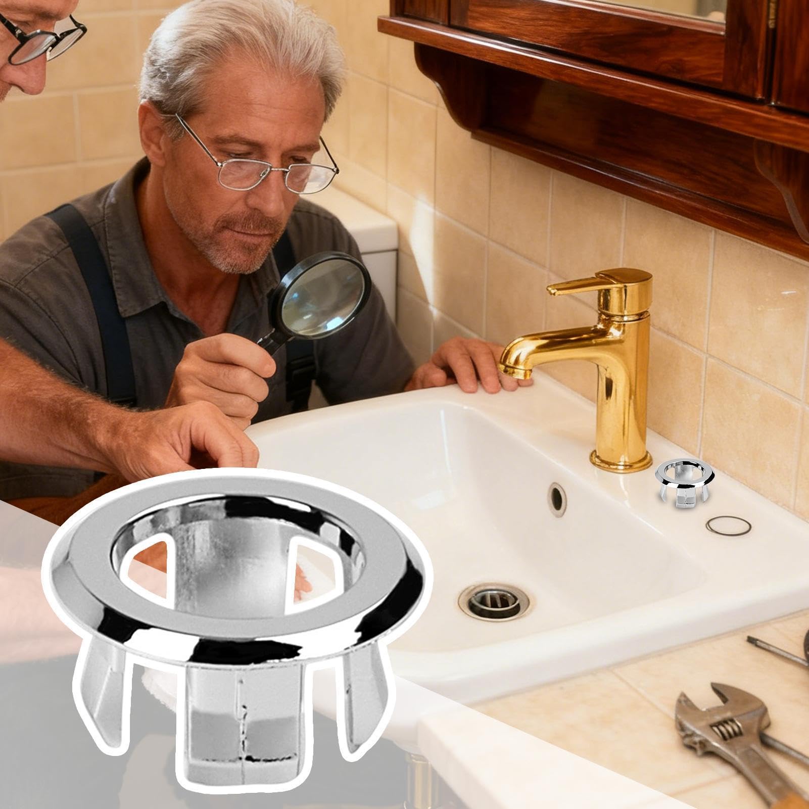Sink Overflow Ring Round Basin Trim Drain Cap Cover Double Layer Kitchen Bathtub