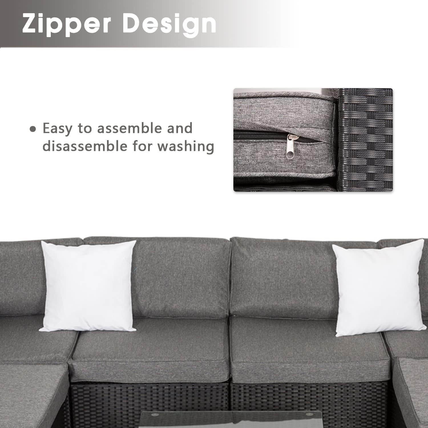 kinbor Patio Cushion Covers Replacement - 14 Pcs Outdoor Patio Couch Cushion Slipcovers with Zipper for Sectional Sofa Furniture Set, Washable Covers Only, Dark Gray