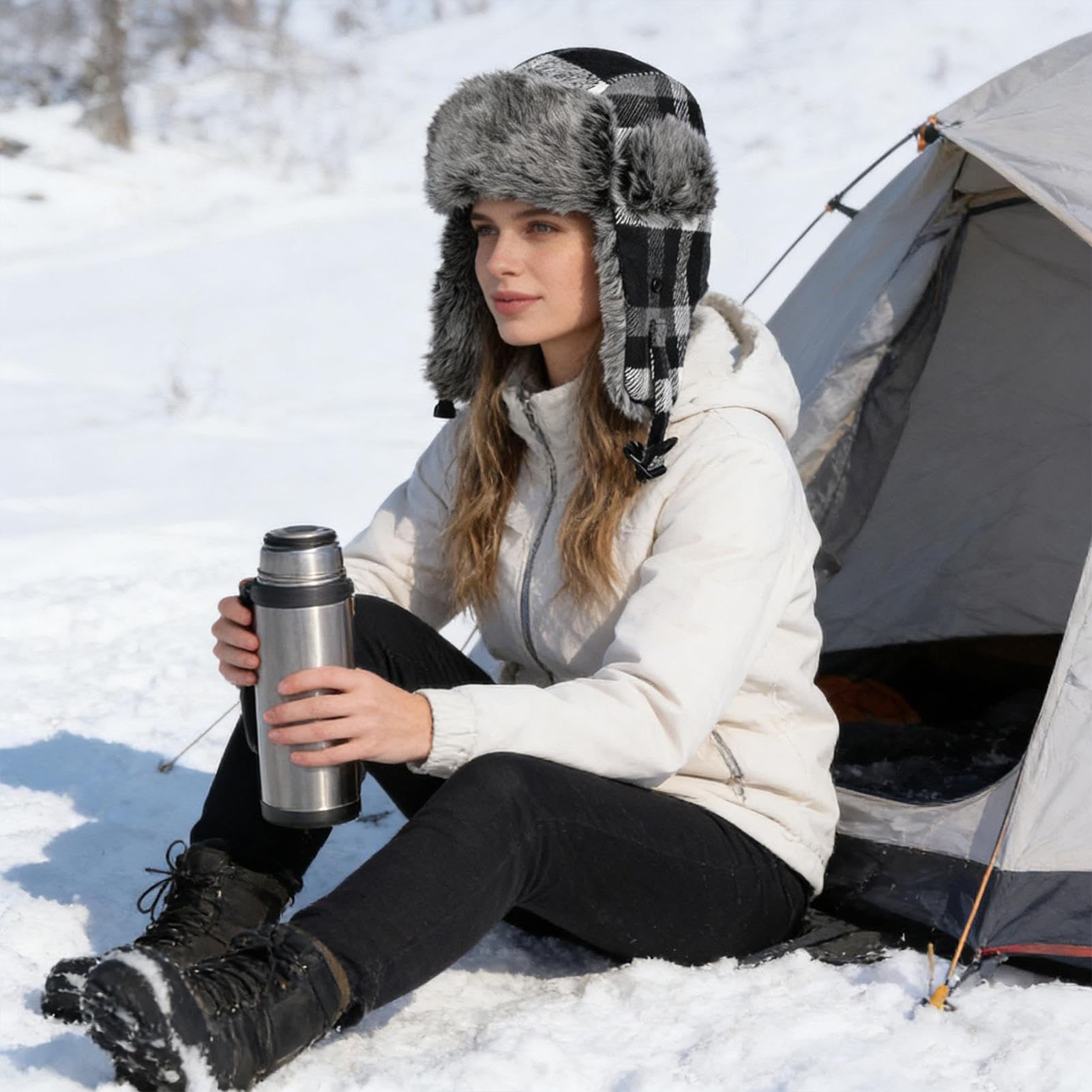 Generisch Berretto Ushanka riscaldato tramite USB, a tre livelli, in peluche | Berretto invernale con riscaldamento USB, per uomini, donne, adulti e adolescenti, per ciclismo, passeggiate e pendolari