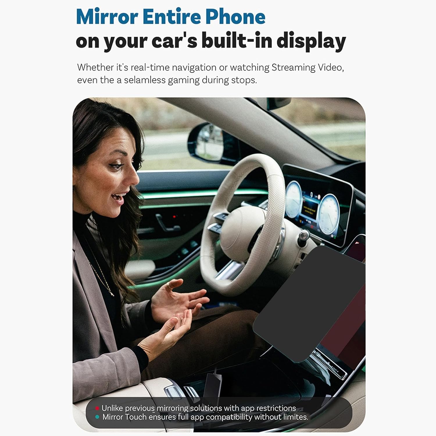 Global Box ABS Substance Smartphone to Car Screen Mirroring Easy Installation for Strengthened Driving Security Box Radio Glass Screen