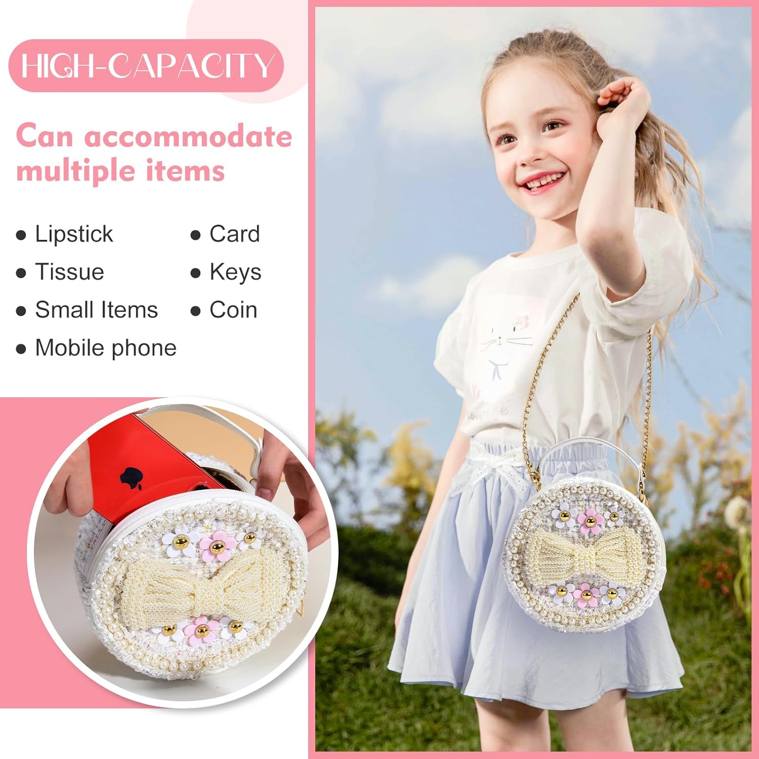 Girls Princess Bunny Purses Cute Crown Crossbody Bag Handbag with Pearl Handle for girls | Princess, Bunny, Cute, Crown, Pearl Handle, for girls - Image 5