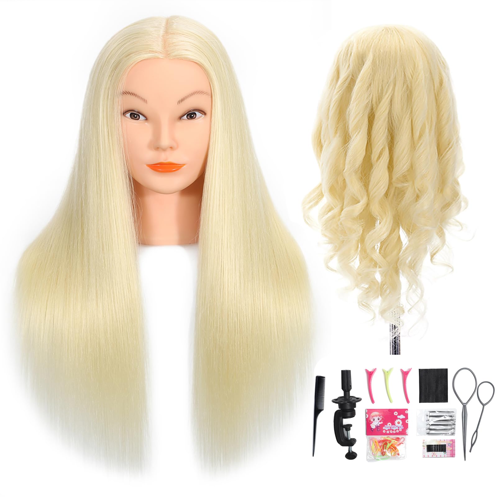Manichino Testa 70% Capelli Umani Reali per Parrucchiere con Morsetto