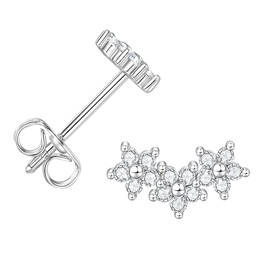 Moissanite Cluster Stud Earrings for Women, 14K Gold Filled Imitation Diamond Moissanite Studs Vintage Three Flower Stud Women Earrings Jewelry Valentine Anniversary Day Birthday Gifts for Her