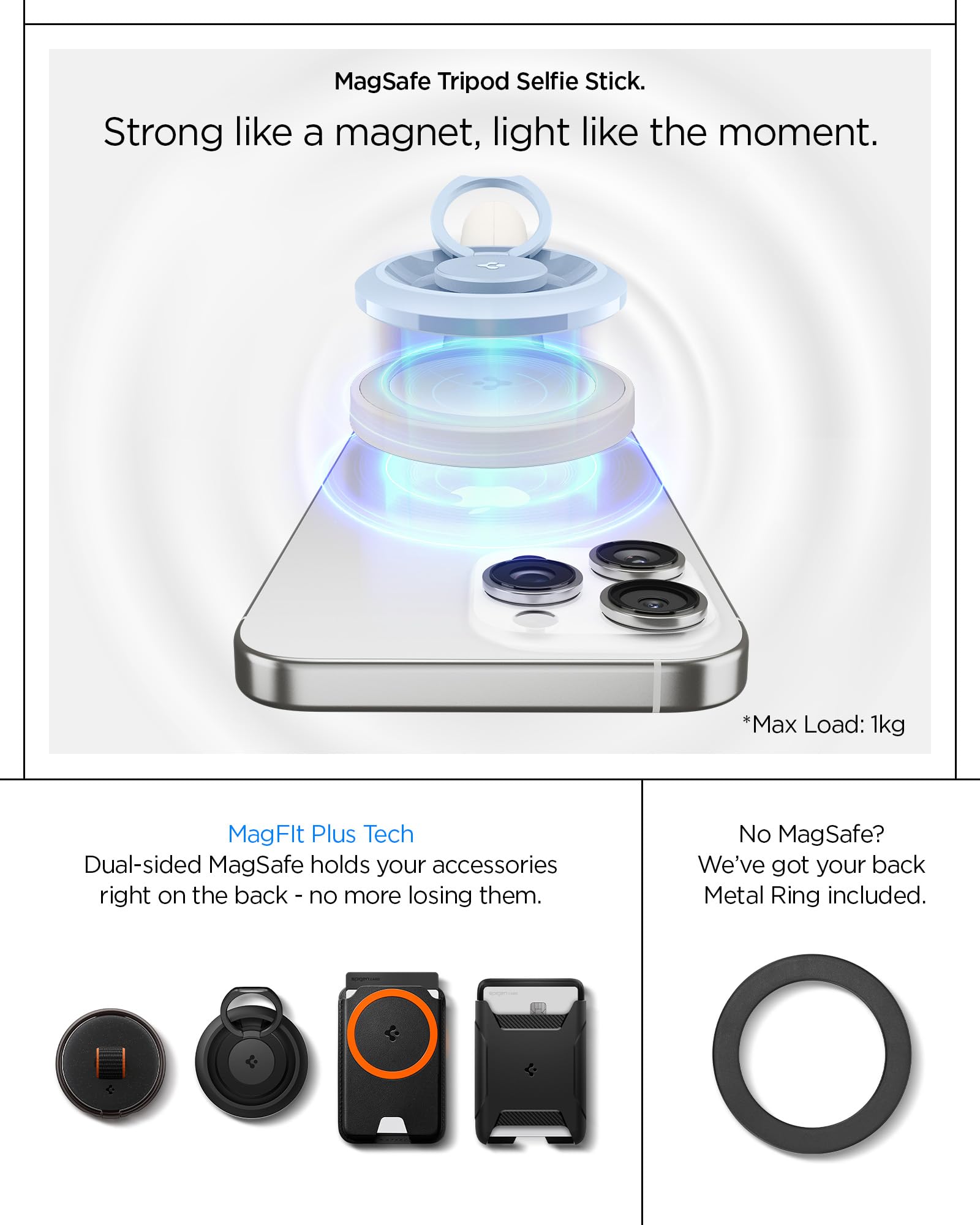 Spigen Trípode One Push S581W, Palo para Selfies de 168,5 cm con Apertura automática, Compatible con MagSafe, Bluetooth 4.2 Compatible con iPhone, Galaxy, Pixel, Xiaomi, OnePlus y más - Dune Beige