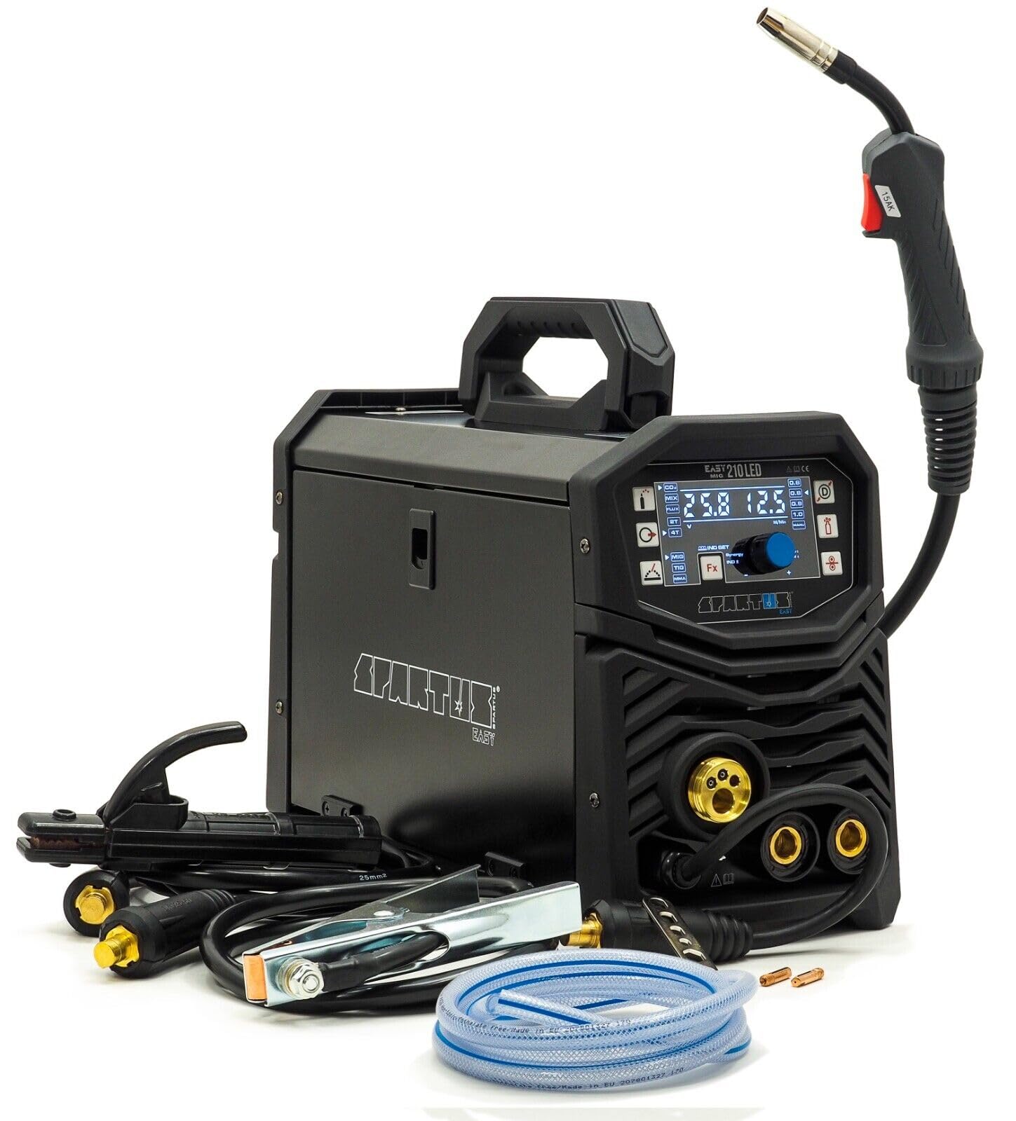 Spartus EasyMIG 210 - Saldatrice MIG MAG 200A - sinergia Inverter 3 in 1 - Filo di riempimento (senza gas), TIG Lift, MMA - 230 V IGBT - Induttanza & VRD - Saldatrice Solo senza accessori