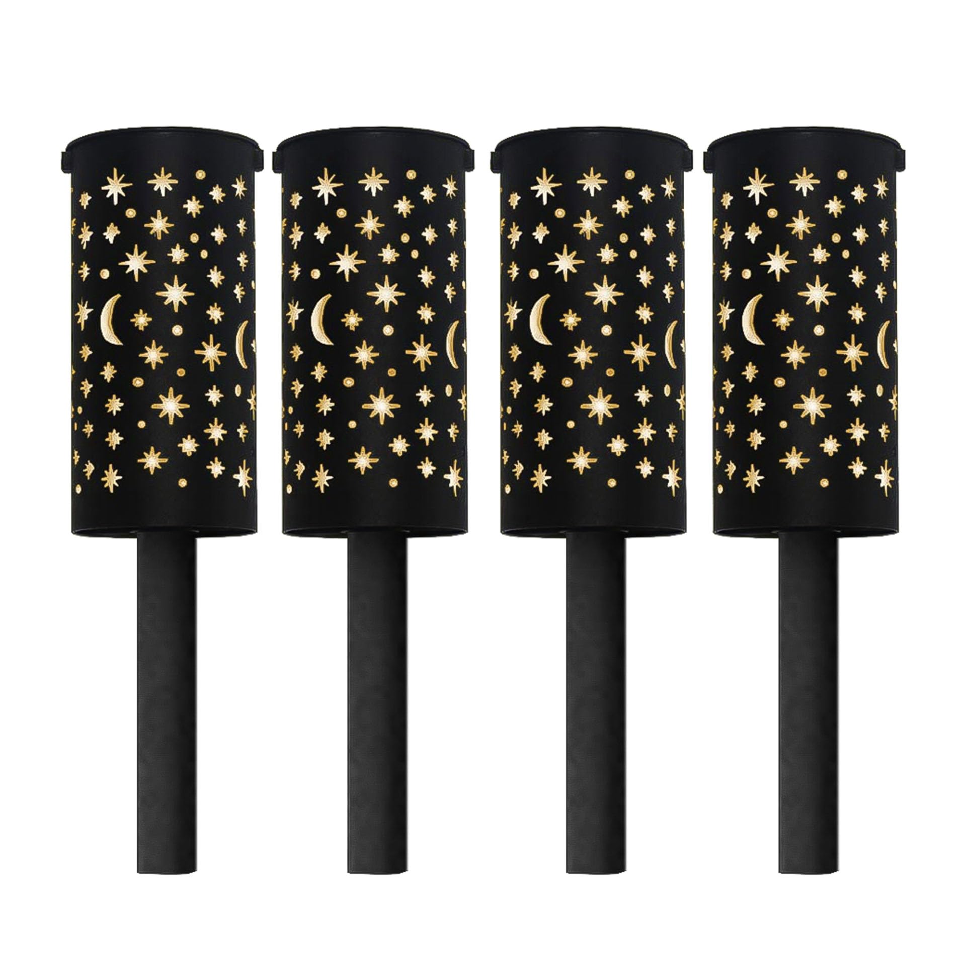 Streetwize  Pack Of 4 Solar Stake Light Moon & Stars - Black - H44cm
