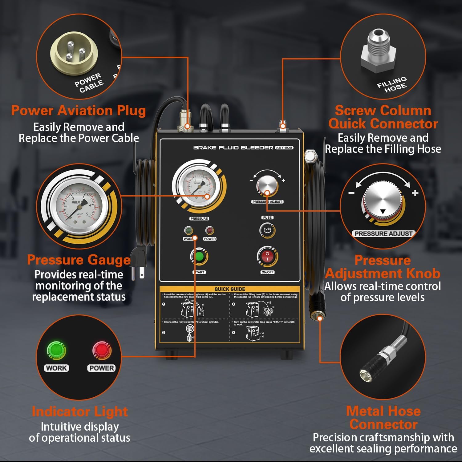 Kit de Purga de Frenos automático AST603, máquina de Purga de líquido de Frenos de 220 V, reemplazo de un botón de Pulso, monitoreo Inteligente del Nivel de líquido