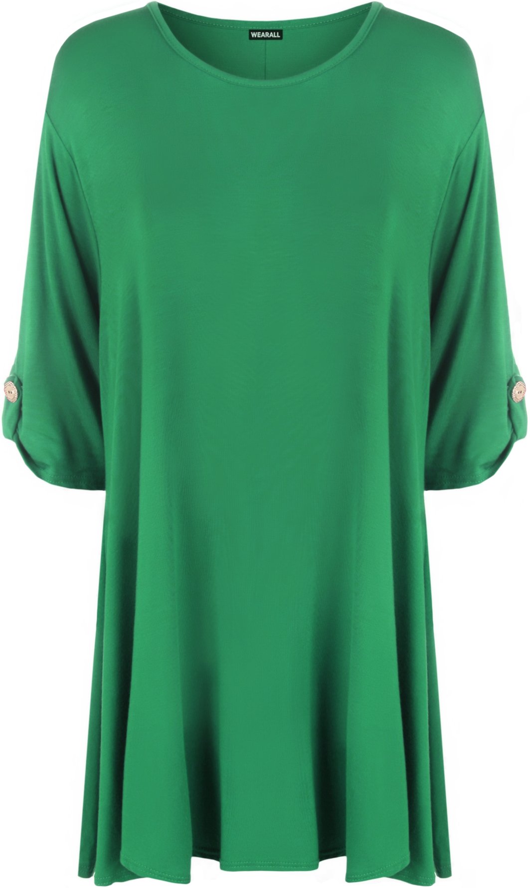 Wearall Women's Jade Plus Size Plain Turn Up Button Short Sleeve Stretch Top - 16-18