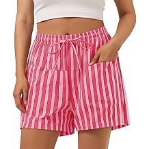 Aoysky Womens Striped Lounge Shorts High Waisted Drawstring Casual Summer Shorts Color Block Beach Bottoms with Pockets