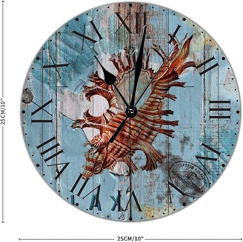 Miniatura 2 de ArogGeld Reloj de pared grande con diseño de concha de mediados de siglo reloj de pared con números romanos de 10 pulgadas funciona con pilas