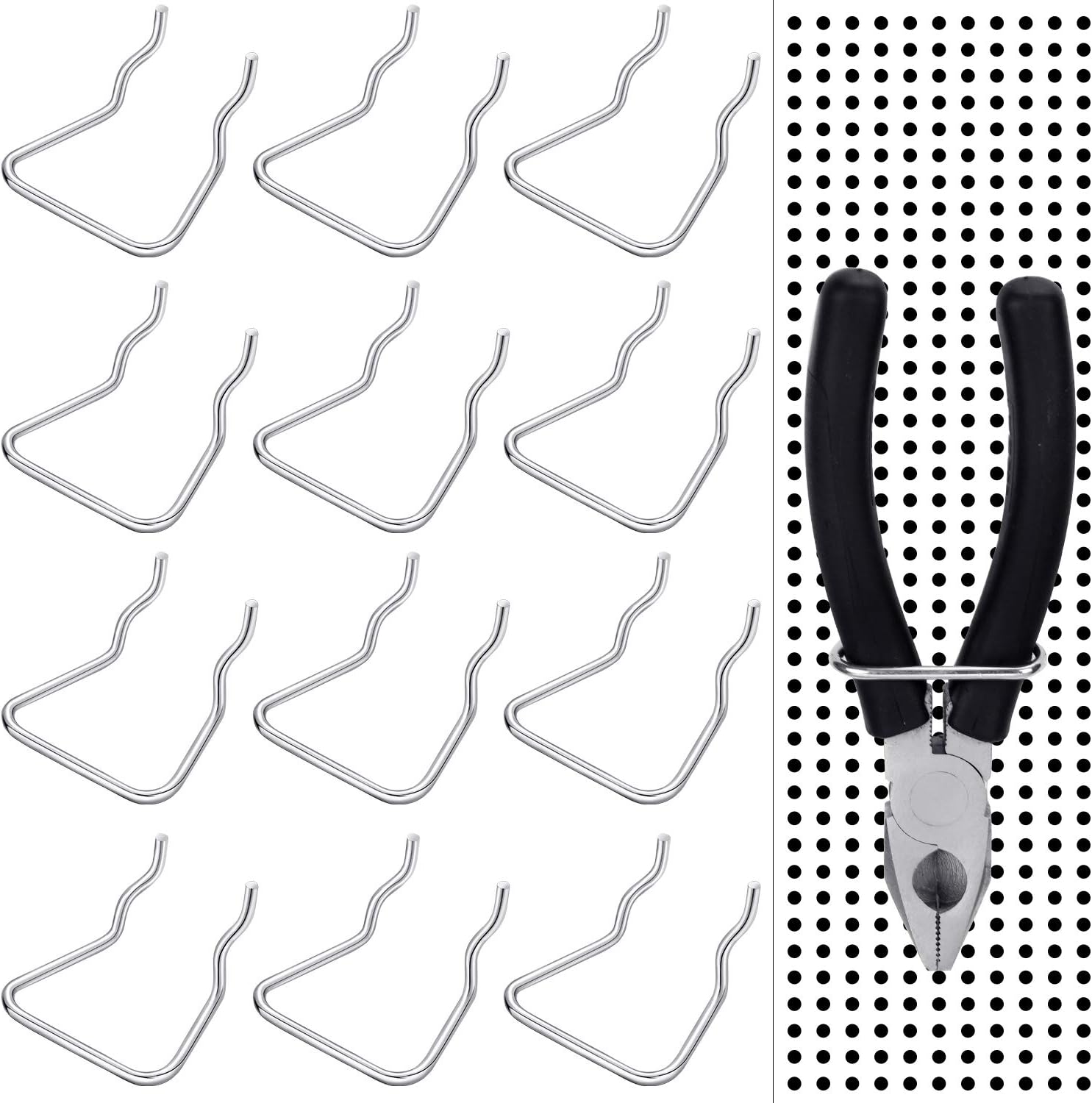 16 Pieces Pegboard Plier Holders, Stainless Steel Double Loop Pegboard Hooks Accessories Shelving Display Organizer Hooks for Shop Store Supermarket