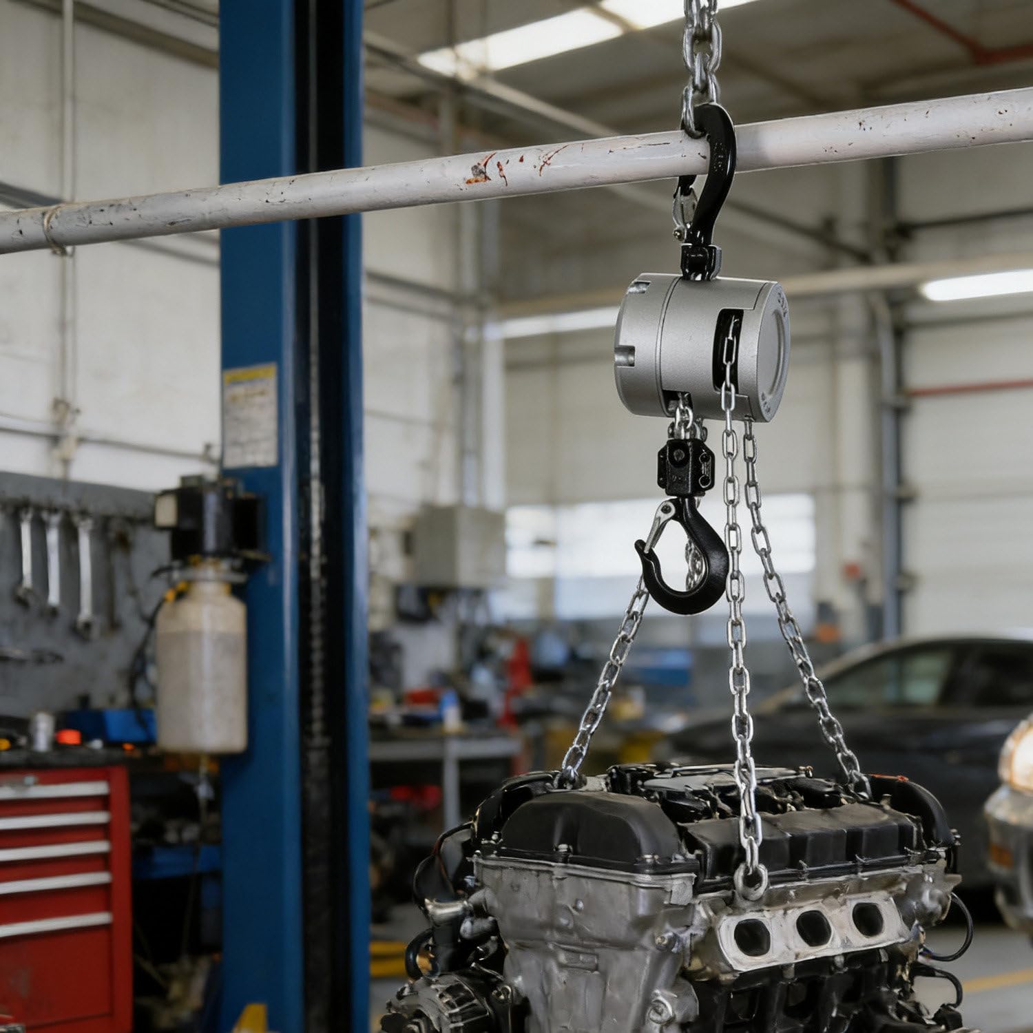 Manuelle Hebevorrichtung, tragbarer, Leichter Kettenzug, Mini-Kettenzug, Kleiner Hebezeug, 250 kg G80-Kette, Doppelbremse, 360°-Haken für die Heimgarage 0.25T