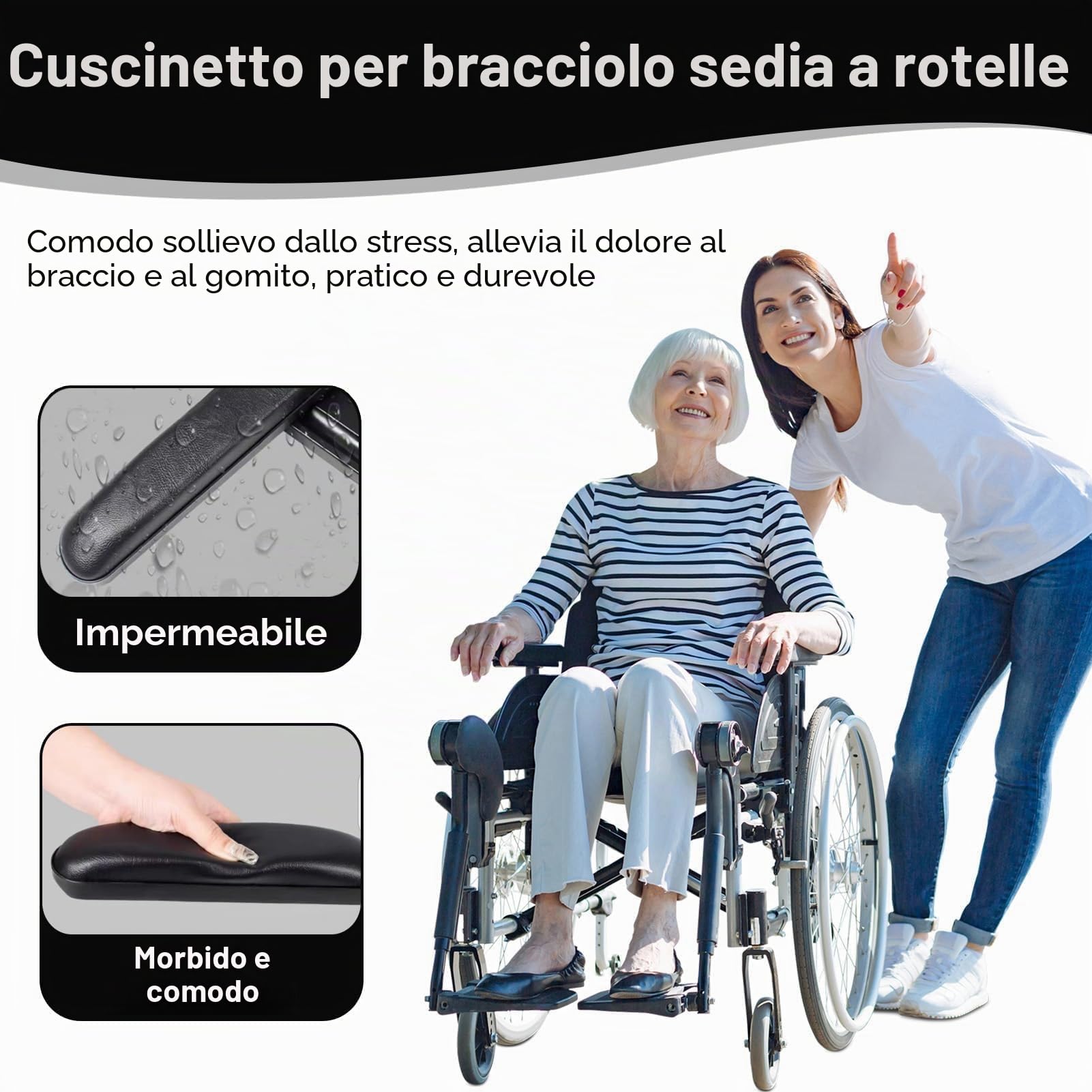 HERCHR Copertura del Bracciolo della Sedia a Rotelle, 2 Pezzi Copertura Imbottita per Bracciolo Universale per Sedia a Rotelle Accessori per Cuscino Antidecubito per la Sostituzione