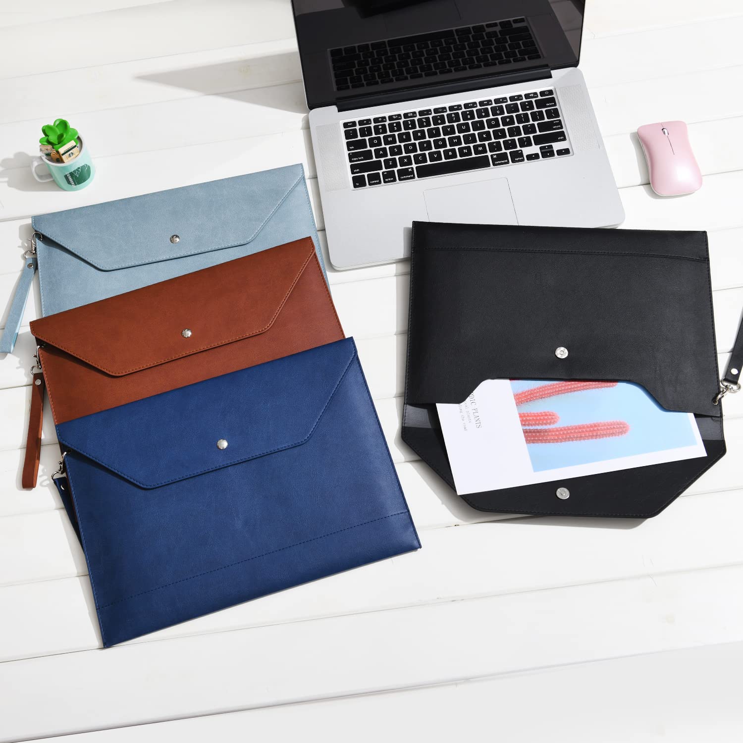 Wonderpool A4 Funda de PU Cuero Sobres Archivos con Bolsillos Internos Para Portadocumentos y Papelería Tableta PC Multifunción Organizador (Negro)