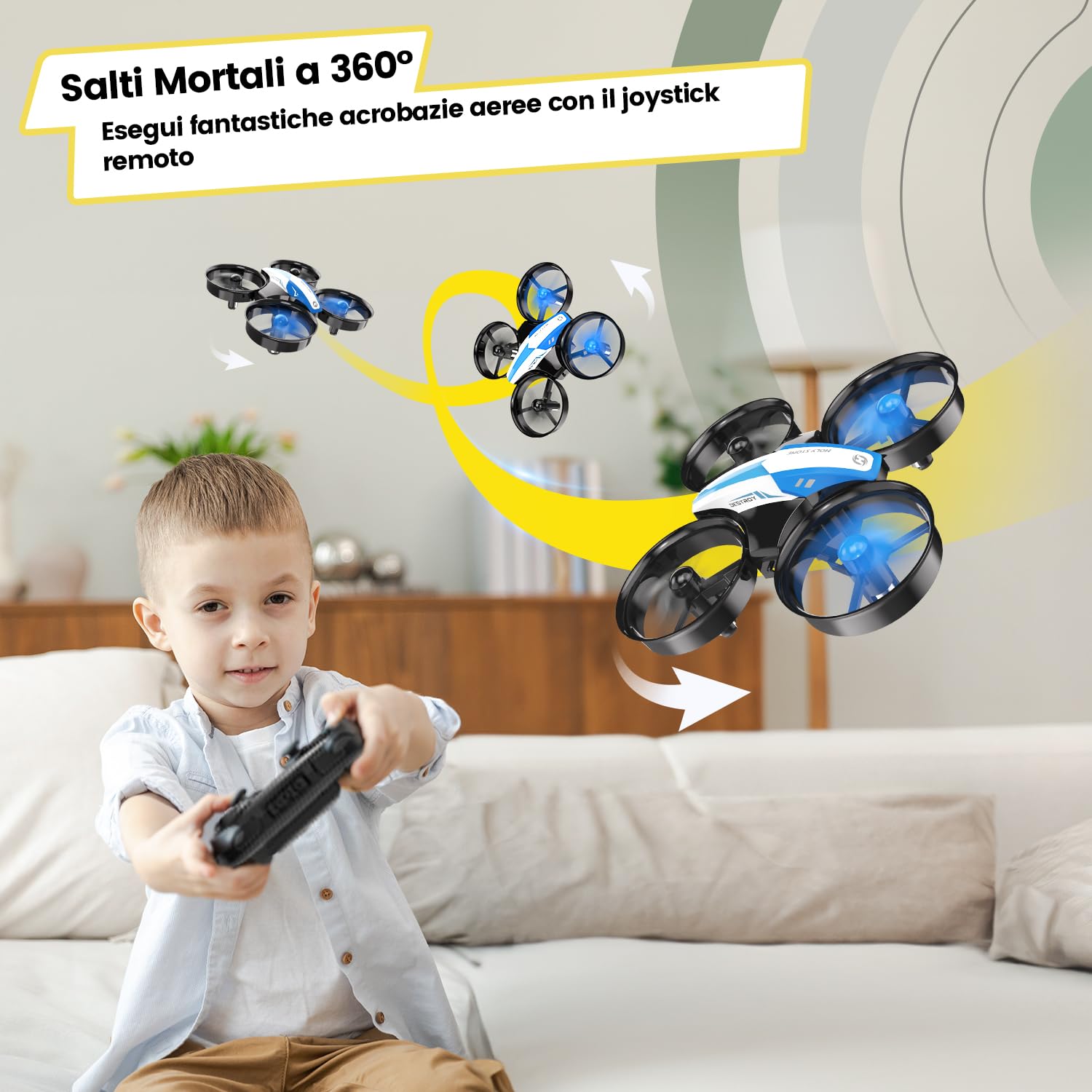 Holy Stone HS210 Mini Drone per Bambini e Principianti RC Nano Quadcopter Indoor Piccolo Elicottero con Hovering Automatico, 3D Flip e 3 Batterie, Grande Giocattolo Regalo per Ragazzi e Ragazze, Blu