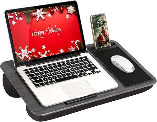 Miniatura 75 de LAPGEAR - Escritorio de regazo para oficina en casa con repisa para dispositivos, alfombrilla de mouse y soporte para teléfono, carbón plateado, se