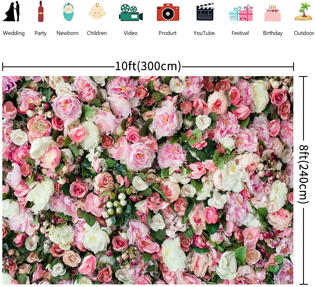 3x2.4m Sfondo floreale parete rosa 3D floreale Fotografia sfondo ragazze festa di compleanno matrimonio doccia nuziale decorazioni partito ritratto Photoshoot Banner Photo Booth oggetti di scena
