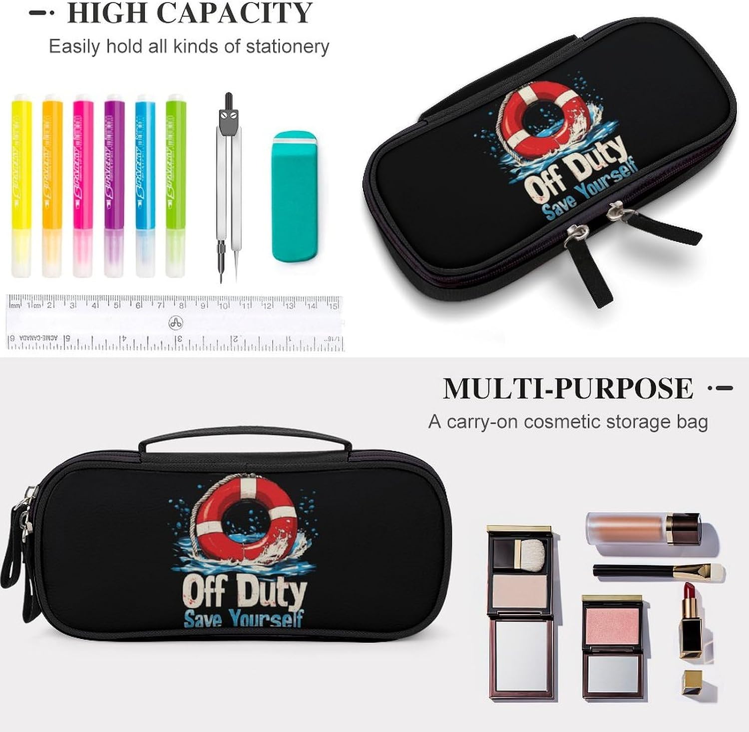 Off Duty Lifeguard Pen Case Pencil Makeup Bag Toiletry Cosmetic Pouch with Handle Card Holder image 3