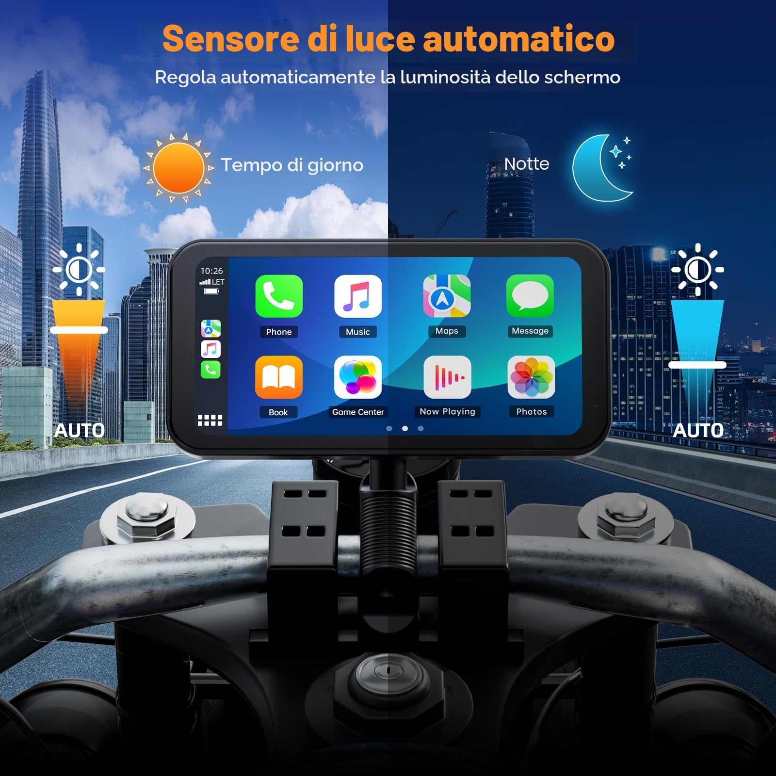 Volam Schermo portatile per Carplay Wireless Android Auto per moto, touchscreen impermeabile IP67 da 6.25 pollici, navigazione GPS automatica, supporto Siri/Google Assistant