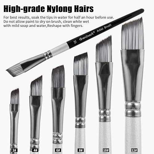 Miniatura 10 de Juego de pinceles de punta redonda, 6 pinceles de artista para pintura de acrílico al óleo acuarela, gouache, pincel de nailon de alta calidad para
