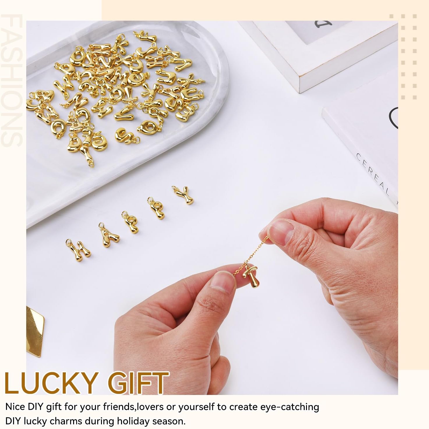 26Pcs 18K Gold Filled A-Z Alphabet Letters Charms for Jewelry Making, Chunky Gold Initial Letter Charm Pendant Beads, Trendy Bubble Slide Glitter Pendants for Women Bracelet Necklace Choker Making - Image 6